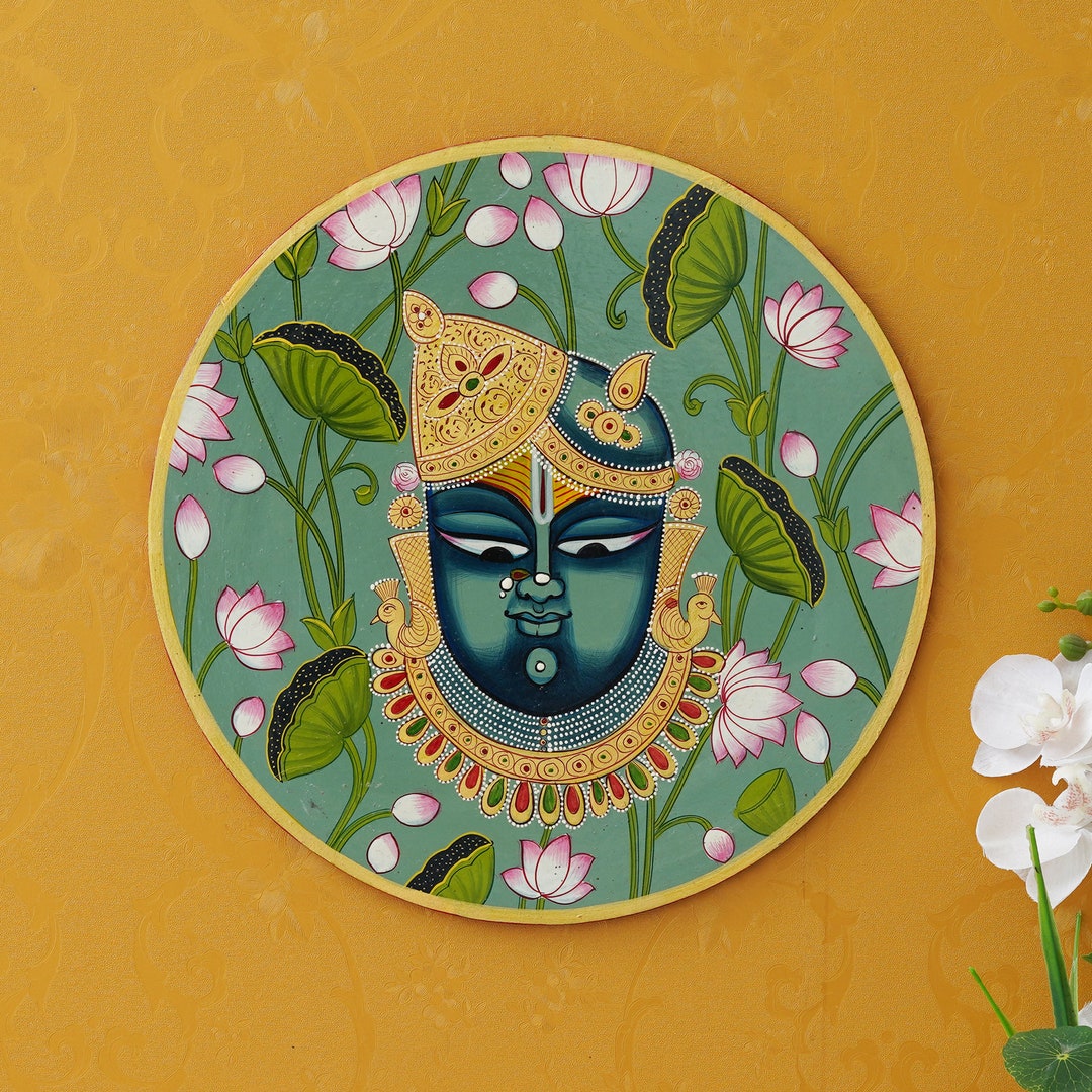 Handpainted Shreenath Ji Painting on Wooden Plate for Home Decor
