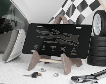 Custom Camo Vanity Plate With Magnetic Grey And Pinstripe