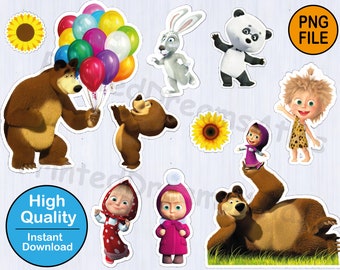 Instant Download - Masha and Bear PNG - Perfect for Digital Crafting, Scrapbooking, and more! Kids Crafts, DIY Projects, Printable Clipart,