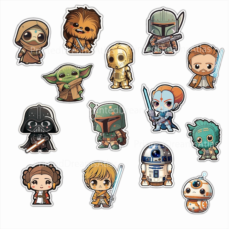 Instant Download Cute Star Wars Cartoon PNG Set, Skywalker, Yoda ...