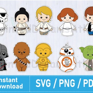 Star Wars Cartoon Stickers PNG Set - Instant Download, Kids Room Decor, Star Wars Nursery Art, Digital Printable, Star Wars Fan Gift