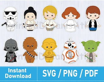 Star Wars Cartoon Stickers PNG Set - Instant Download, Kids Room Decor, Star Wars Nursery Art, Digital Printable, Star Wars Fan Gift