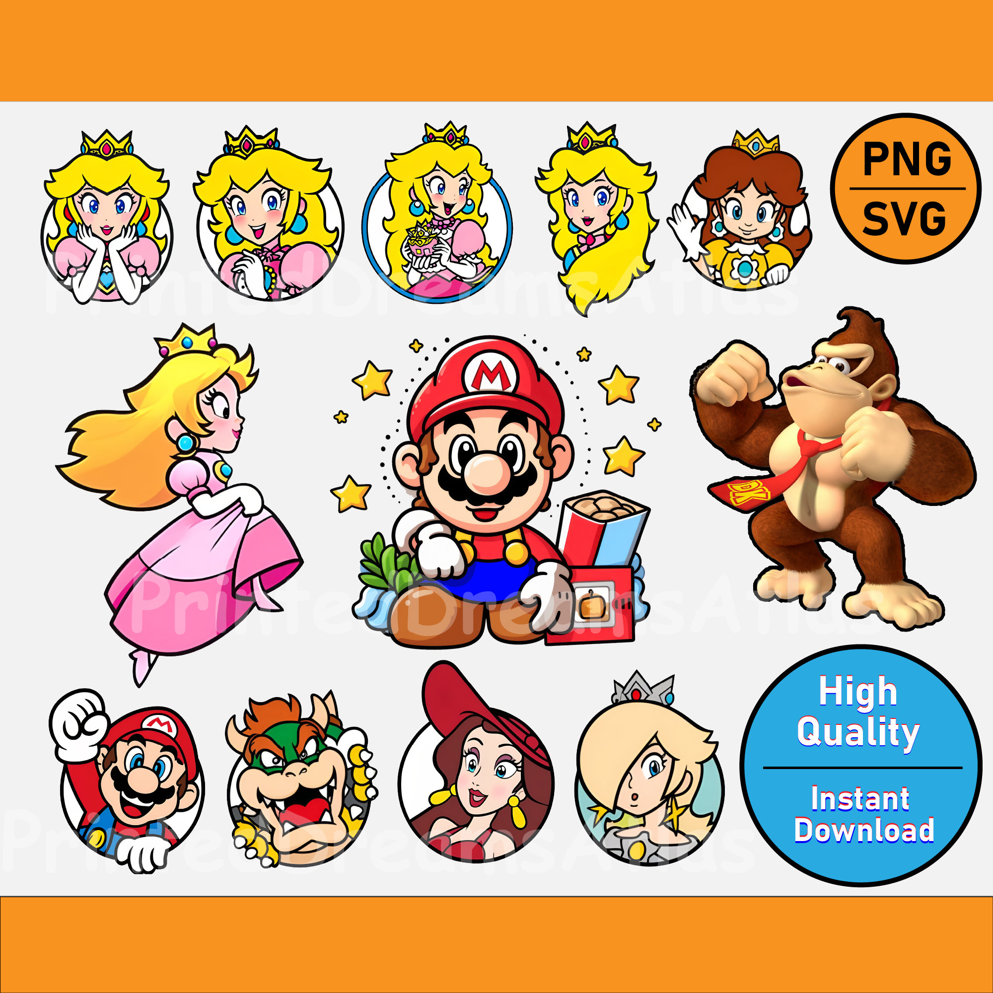 Super Mario Vector Bundle, Instant Download Mario Clipart & PNG/SVG Cut