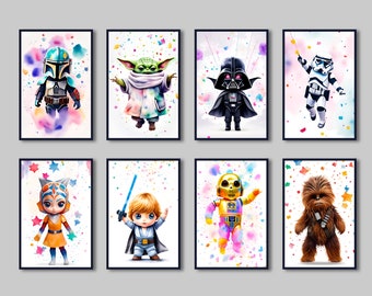 Star Wars Watercolor Nursery Art Prints: Baby Room Decor (Instant Download)