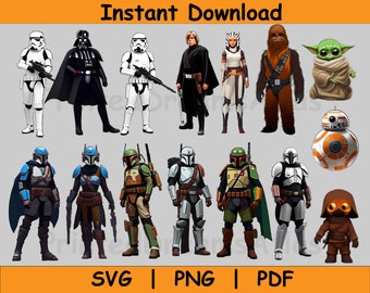 Star Wars Clipart Bundle: Iconic Characters, Galactic Fan Art (PNG Digital Download)
