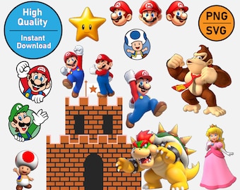 Paquete de imágenes prediseñadas de Super Mario: archivos PNG, SVG y PDF
