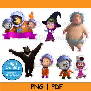 Masha and The Bear Clipart - Instant Download, Printable Kids Party Decorations, Birthday Supplies, Cake Topper, Digital PNG Files