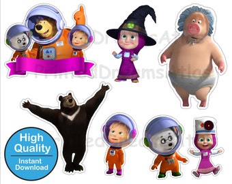 Masha and The Bear Clipart: Birthday Party Decorations (Digital PNG Files)