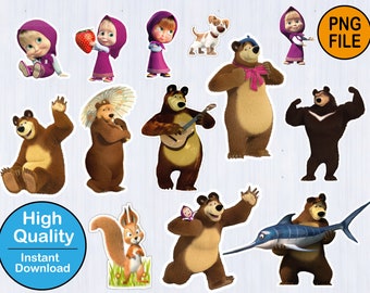 Masha and The Bear Clipart Set: Kids Party Decor (Digital PNG Files)