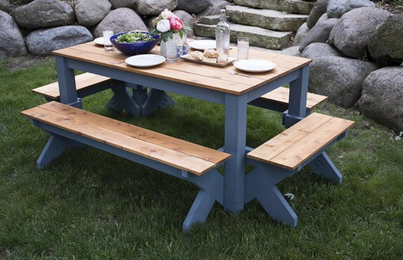 Simple Modern Picnic Table DIY Plan Outdoor Furniture PDF Download Etsy