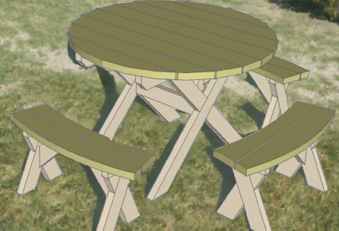 DIY Round Picnic Table Plans Table Bnech Plans Simple Round Etsy