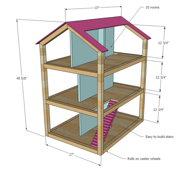 DIY Toy House Plans, Gift for Girl, Handmade Doll House PDF Download