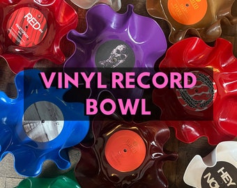 Bol à musique fait main, upcycling de vieux disques de musique, bol de disque vinyle coloré, décoration unique, plat vintage robuste, pop & rock