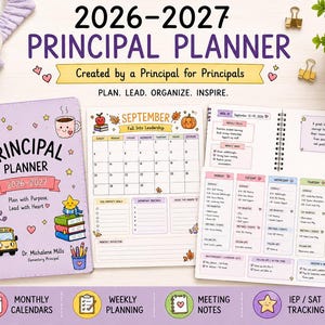 Rektorsplanerare 2026-2027 | Skoladministratörens kalender och ledarskapssystem | Veckovis månadsvis akademisk PDF