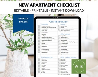 New Home Apartment Checklist, Moving Checklist, Packing List, google sheets, your first home