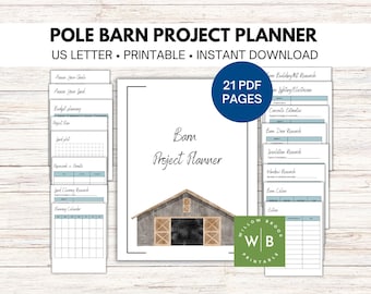 Pole barn shed project planner template, home building organizer, cost to build barn, construction planner