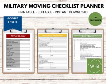 Military Moving Planner Printable, Moving Checklist, Editable in Google Sheets, Moving to-do List