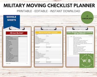 Military Moving Planner Printable, Moving Checklist, Editable in Google Sheets, Moving to-do List