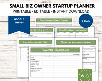Small Business Owner Startup Planner, Entrepreneur Marketing Template, Editable Checklist