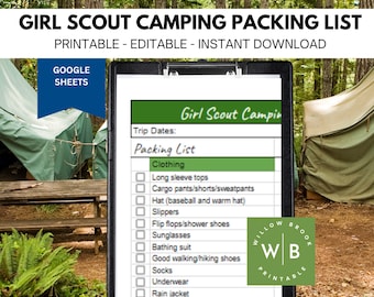 Girl scout camping packing list, google sheets to-do checklist, packing list
