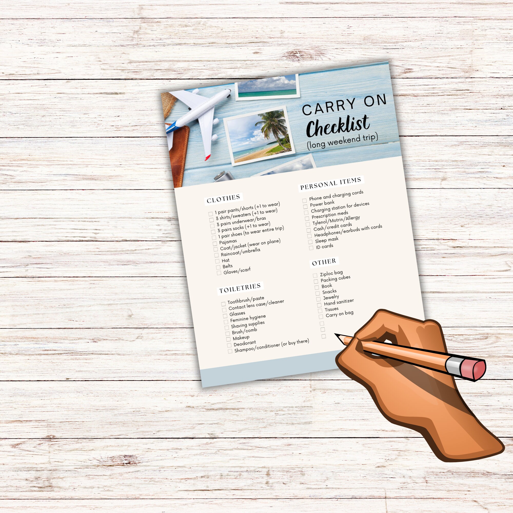 Carryon Bag Packing List Printable Travel Vacation Planner - Etsy