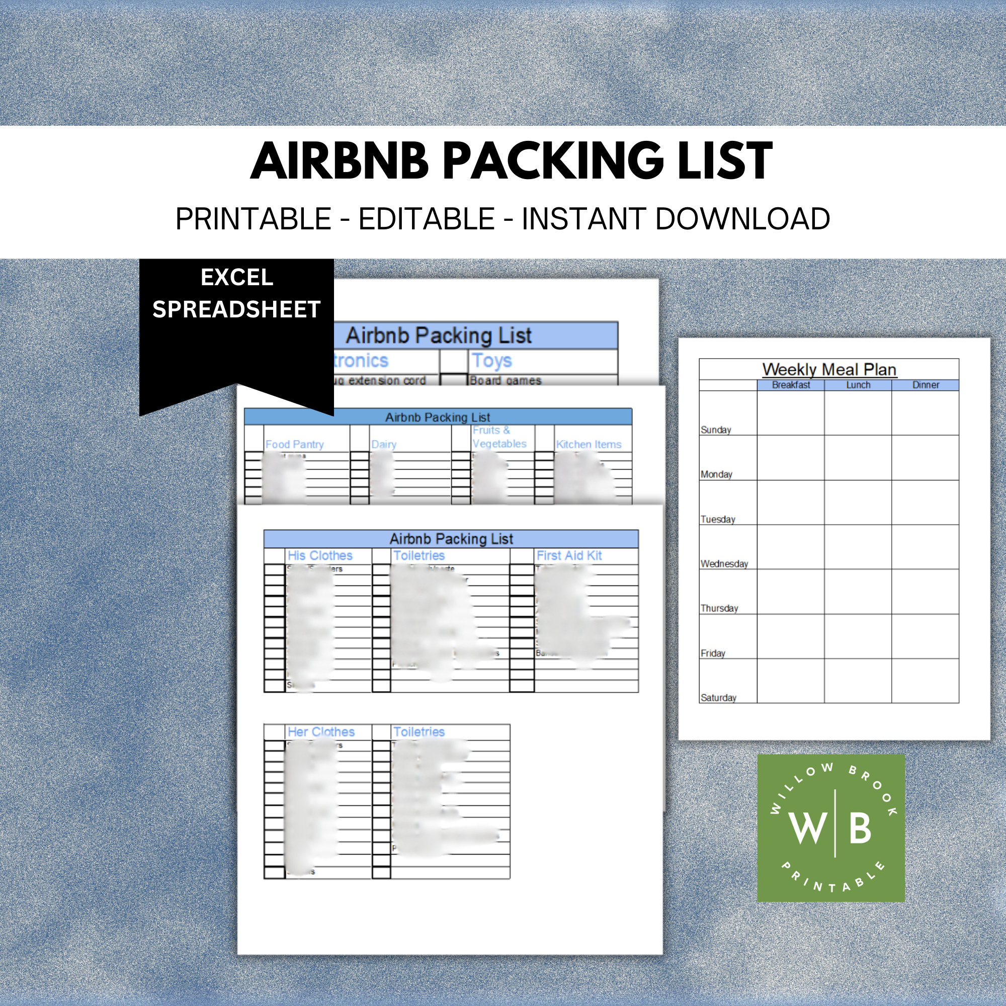 Airbnb Vacation Packing Checklist, Printable Travel Planner, MS Excel