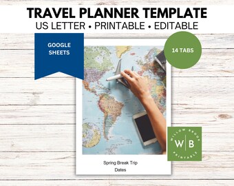 Digital Vacation Travel Planner Template, Printable itinerary for spring, summer and winter breaks