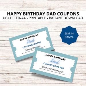 Happy Birthday Dad Gutscheine, personalisierbares Papa Geschenk von Kinder, Gutscheinbuch für Ihn