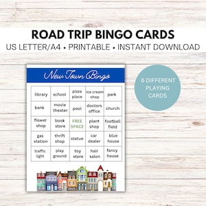 Kinder Road Trip druckbare Bingokarten, Sommerreisespiele, Familienschnitzeljagd