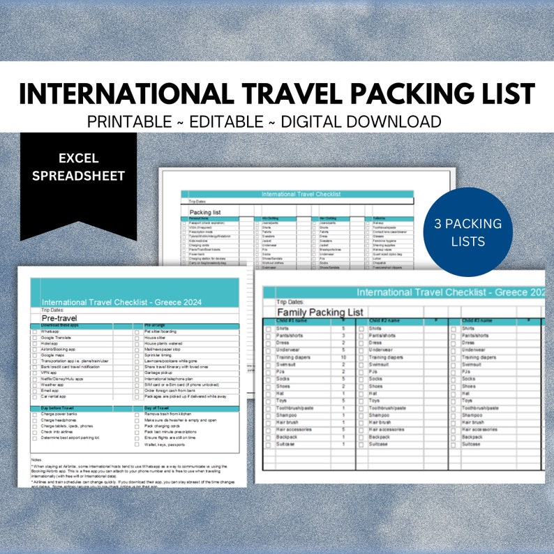 Editable International Packing List Template, MS Excel, Printable