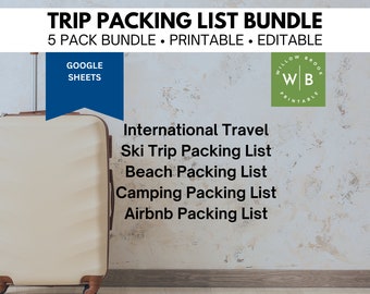 Ultimate Trip Packing List Bundle for Family Vacations, prefect for ski trips camping, beach getaways and international travel