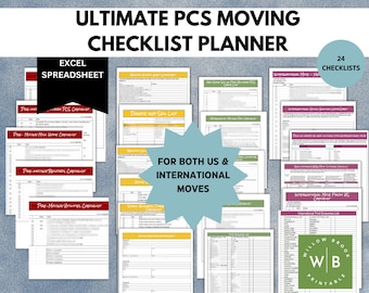 US & International PCS Moving Checklist Planner, MS Excel, Relocation Packing List