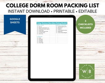 College Student Dorm Room Packing Checklist, Editable in Google Sheets