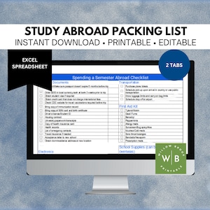 Packchecklista för studier utomlands, redigerbar i MS Excel, terminsresa för högskolestudenter