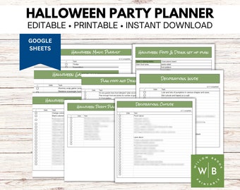 Halloween Party Digital Planner, Printable Checklist, Google sheets