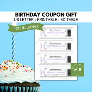 Birthday coupon book for bestie, child, friend, editable voucher template