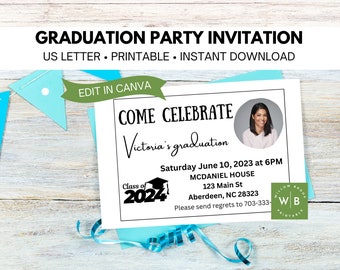 Graduation party invitation instant download, digital invitation, custom graduation invitations