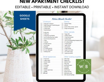 New Home Apartment Checklist, Moving Checklist, Packing List, google sheets, your first home