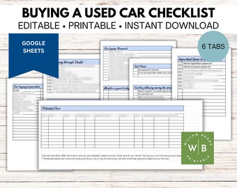 Kauf eines Gebrauchtwagen Checkliste, Autohändler, druckbare Planer und Planer
