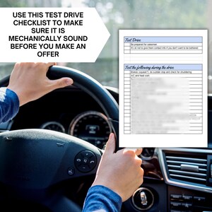 May include: A checklist for a test drive to make sure a car is mechanically sound before making an offer. The checklist includes items to test during the drive, such as brakes and air conditioning.