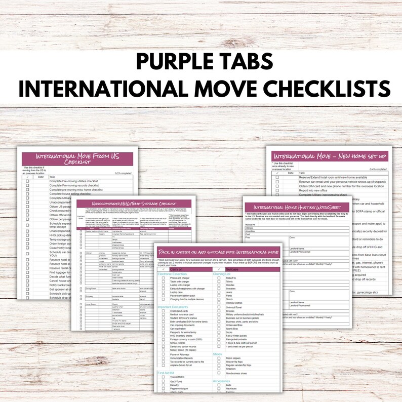 PCS Moving Checklist Binder Printable, CONUS and International Moving