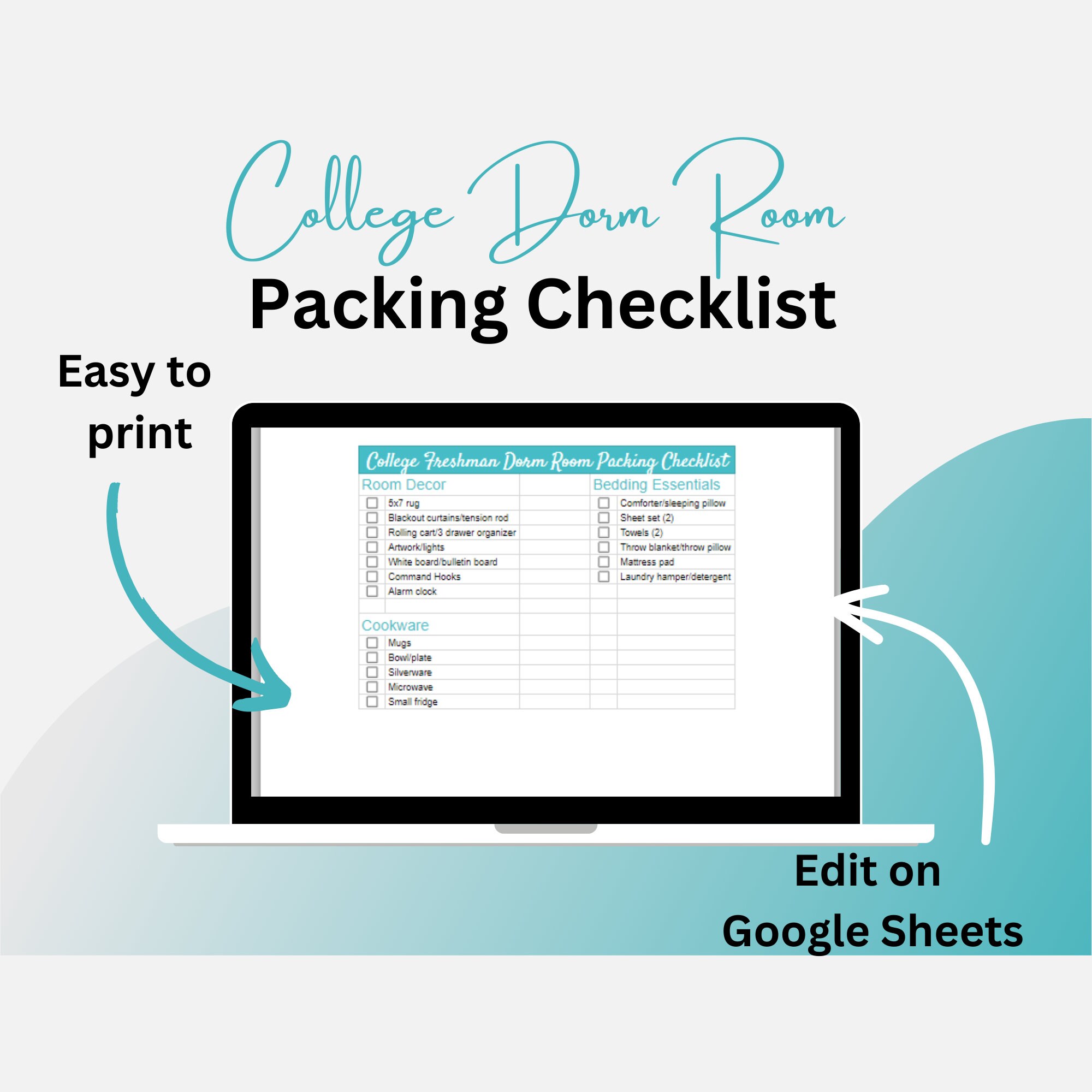 College Student Dorm Room Packing Checklist, Editable in Google Sheets ...