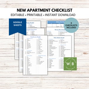 New Home Apartment Checklist, Moving Checklist, Editable in Google Sheets, Your First Home