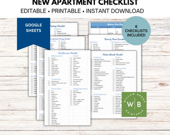 New Home Apartment Checklist, Moving Checklist, Editable in Google Sheets, Your First Home
