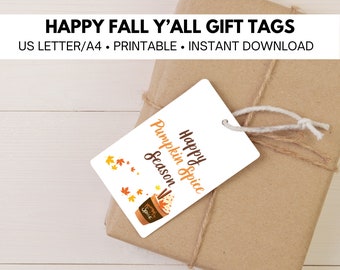 Happy Fall Y'all gift tags, printable pumpkin spice Autumn Tags, Fall Teacher gift