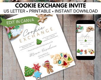 Christmas Cookie Exchange Invitation, Editable Holiday Office Party Invite in Canva