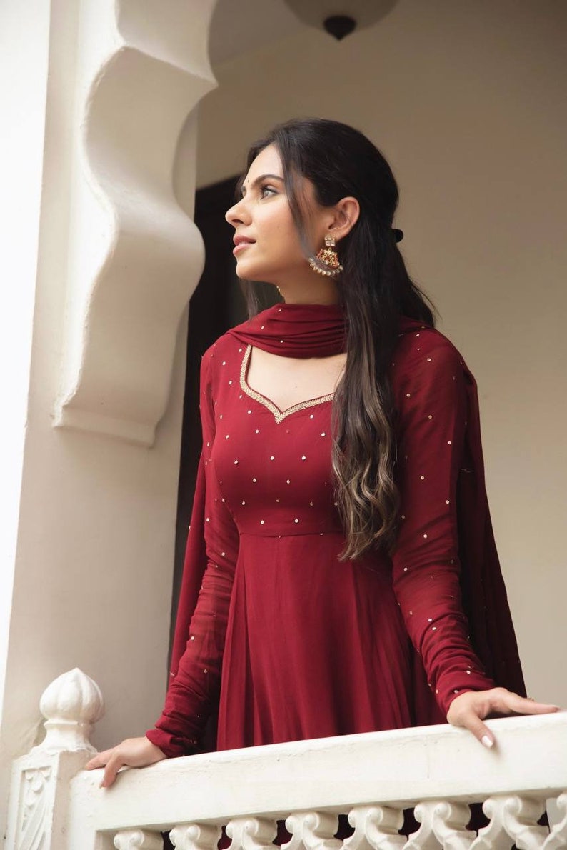 Dark Purple Anarkali style Anarkali Faux Georgette