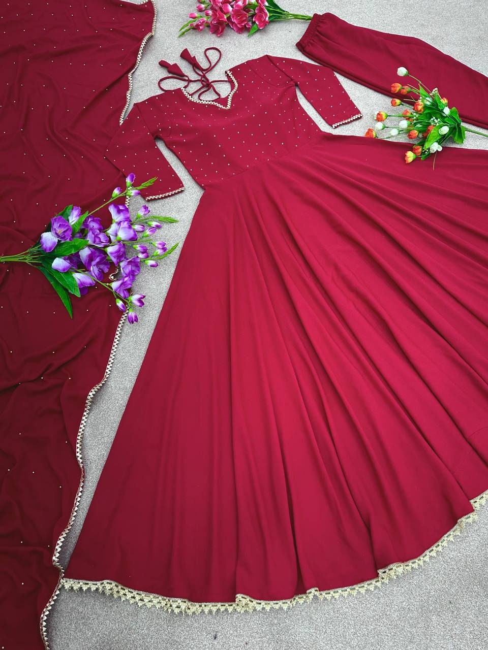 Real Georgette Pure Viscos Silk Anarkali Designer Gowns - Rent main image 0