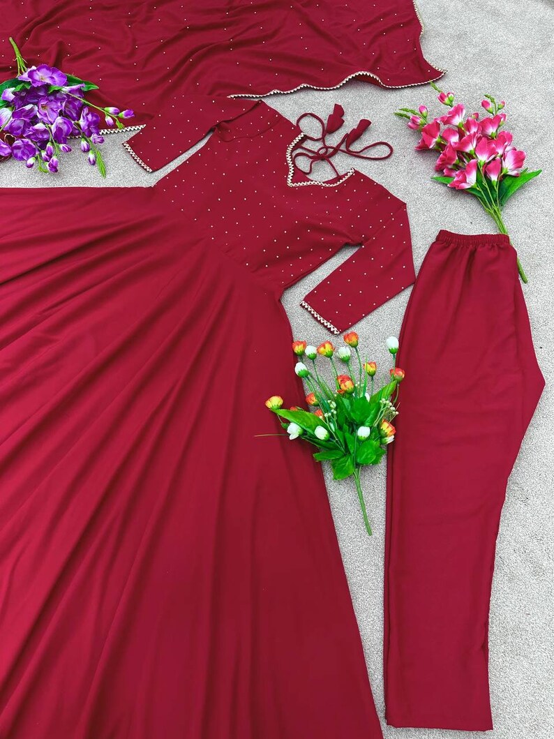 Grey Anarkali style Anarkali Faux Georgette main image 1