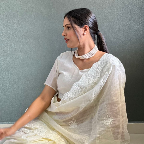 White Embroidered Work Saree, Saree For USA Women, Soft Net Fabric Saree, White Saree, Wedding Wear Saree Blouse 1,sari,indian sari